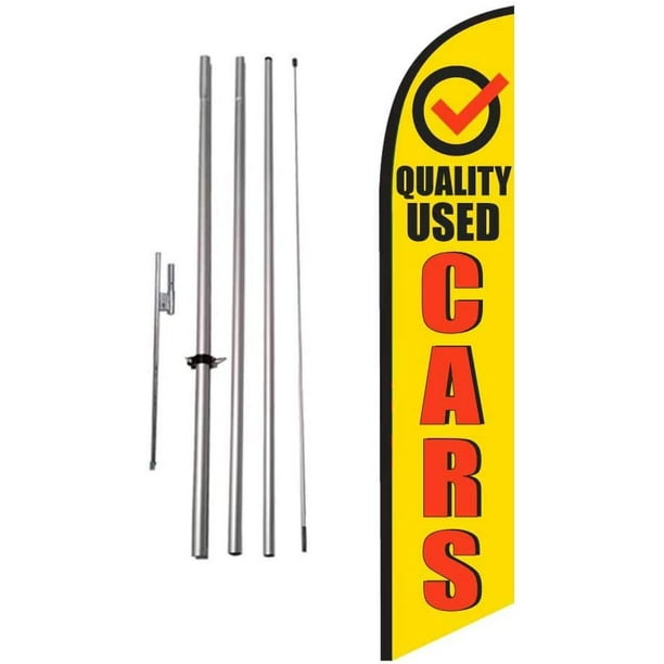 Breakfast Cup Windless Feather Swooper Flag Banner Kit: 14 Pole Set Safety Orange Stake 